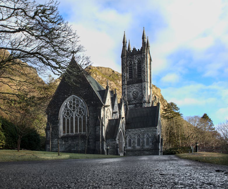 Morning light over church grounds
